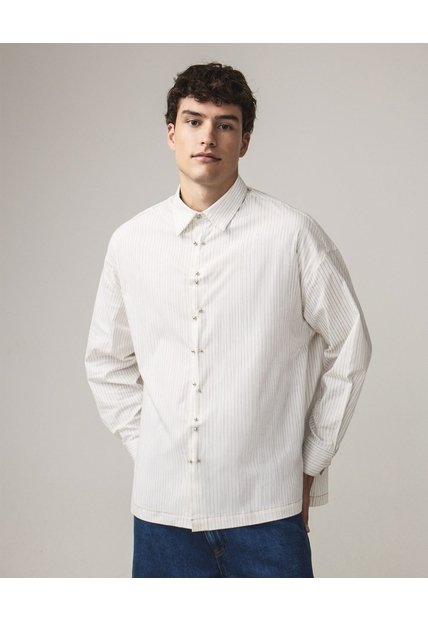Camisa Rayas Con Pechera  Para Hombre Blanco Seven Seven