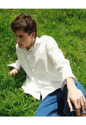 Camisa Rayas Con Pechera Para Hombre Blanco Seven Seven