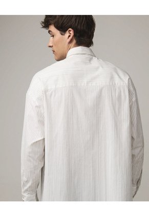 Camisa Rayas Con Pechera Para Hombre Blanco Seven Seven
