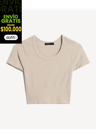 Camiseta Para Mujer Manga Corta Cuello Redondo Color Beige Marca Seven Seven #28096407 Seven Seven