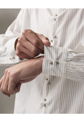 Camisa Rayas Con Pechera Para Hombre Blanco Seven Seven