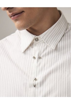 Camisa Rayas Con Pechera Para Hombre Blanco Seven Seven