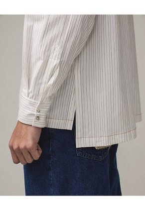 Camisa Rayas Con Pechera Para Hombre Blanco Seven Seven