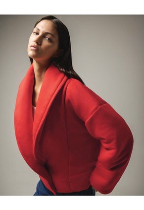 Chaqueta Acolchada Solapa Amplia  Para Mujer Rojo Seven Seven