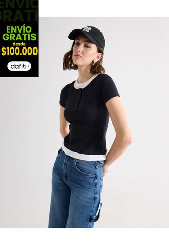 Camiseta Para Mujer Manga Corta Cuello Redondo Color Negro Marca Seven Seven #28096490 Seven Seven