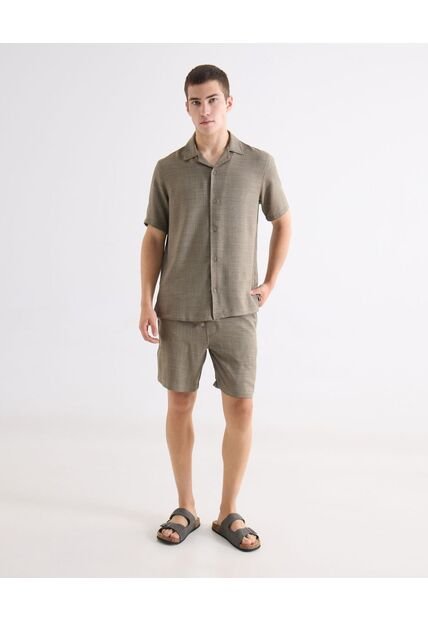 Bermuda Regular Encauchada  Para Hombre Verde Seven Seven