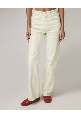 Jean Straight Con Rayas Laterales  Para Mujer Crema Seven Seven Seven Seven