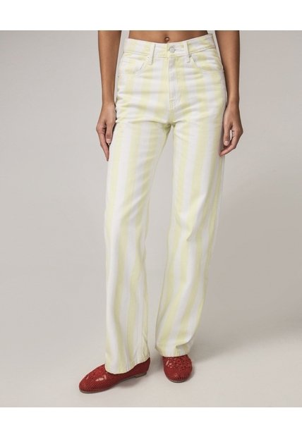 Jean Straight Con Rayas Laterales  Para Mujer Crema Seven Seven