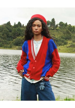 Cardigan Patchwork Multicapa  Para Hombre Rojo Seven Seven