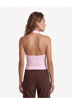 Camiseta Halter Con Escote Drapeado Para Mujer Rosado Seven Seven