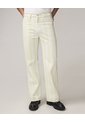 Jean Straight Con Rayas Laterales  Para Mujer Crema Seven Seven de Seven Seven