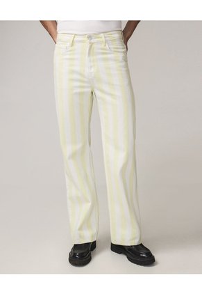 Jean Straight Con Rayas Laterales  Para Mujer Crema Seven Seven