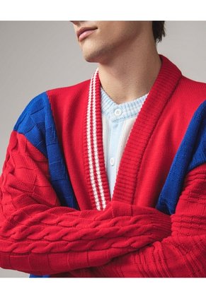 Cardigan Patchwork Multicapa  Para Hombre Rojo Seven Seven