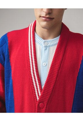 Cardigan Patchwork Multicapa  Para Hombre Rojo Seven Seven