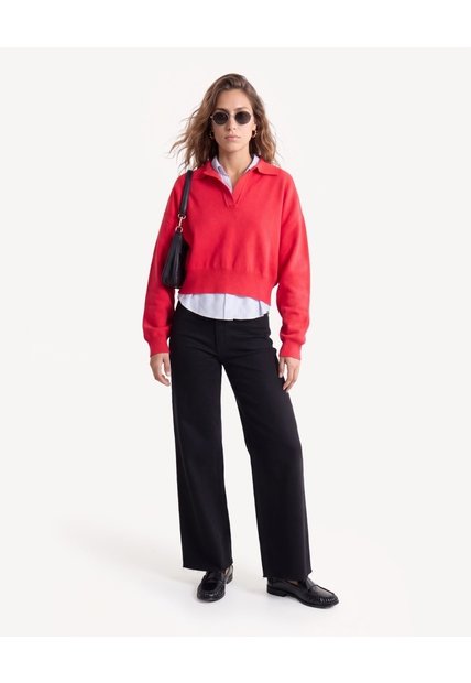 Saco Polo Tejido Con Escote En V  Para Mujer Rojo Seven Seven