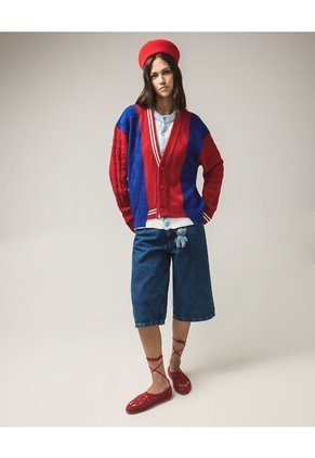 Cardigan Patchwork Multicapa  Para Hombre Rojo Seven Seven