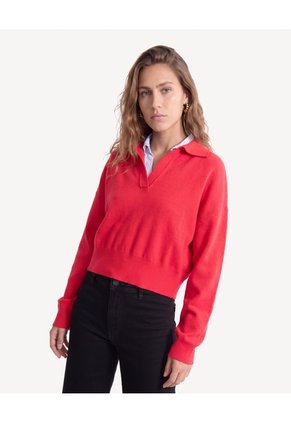 Saco Polo Tejido Con Escote En V  Para Mujer Rojo Seven Seven