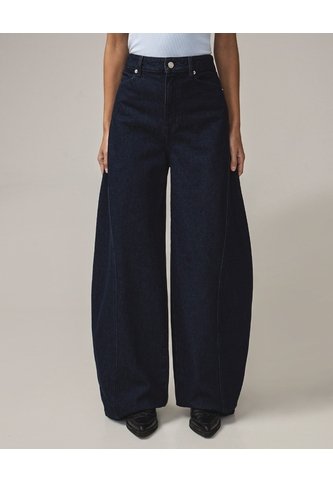 Jean Barrel Tiro Alto Rígido  Para Mujer Azul Seven Seven Seven Seven