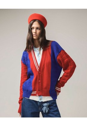 Cardigan Patchwork Multicapa  Para Hombre Rojo Seven Seven