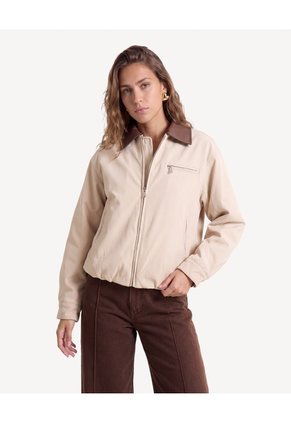 Chaqueta Bomber Cuello Camisero  Para Mujer Arena Seven Seven