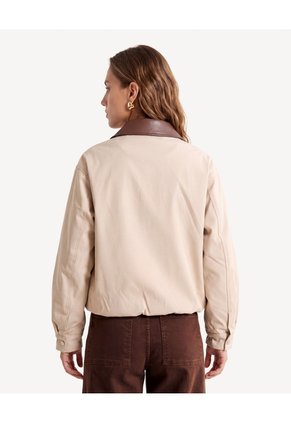 Chaqueta Bomber Cuello Camisero  Para Mujer Arena Seven Seven
