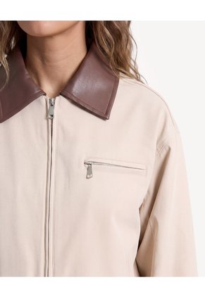 Chaqueta Bomber Cuello Camisero  Para Mujer Arena Seven Seven