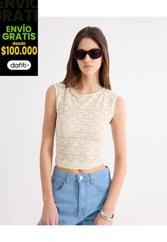 Camiseta Para Mujer Manga Corta Cuello Redondo Color Beige Marca Seven Seven #28096445 Seven Seven