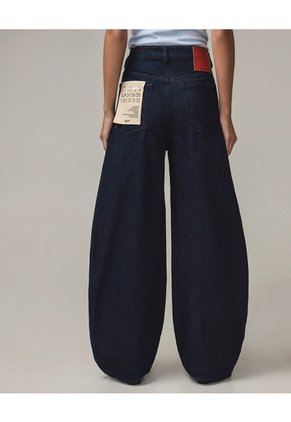 Jean Barrel Tiro Alto Rígido  Para Mujer Azul Seven Seven