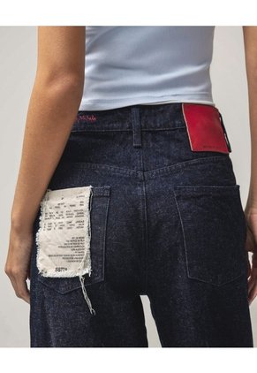 Jean Barrel Tiro Alto Rígido  Para Mujer Azul Seven Seven