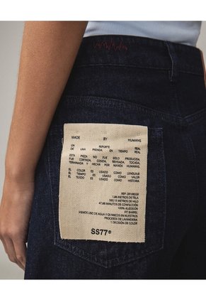 Jean Barrel Tiro Alto Rígido  Para Mujer Azul Seven Seven