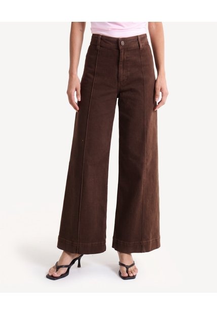 Jean Retro Pierna Ancha Y Tiro Alto  Para Mujer Café Seven Seven
