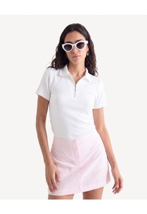 Camiseta Polo Manga Corta Con Cierre Para Mujer Crudo Seven Seven
