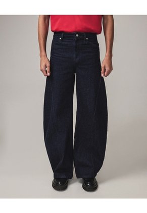Jean Barrel Tiro Alto Rígido  Para Mujer Azul Seven Seven