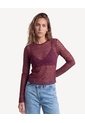 Camiseta De Encaje Con Mangas Amplias  Para Mujer Vino Seven Seven de Seven Seven