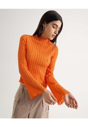 Camiseta Para Mujer Manga Larga Cuello Alto Color Naranja Marca Seven Seven #28096283