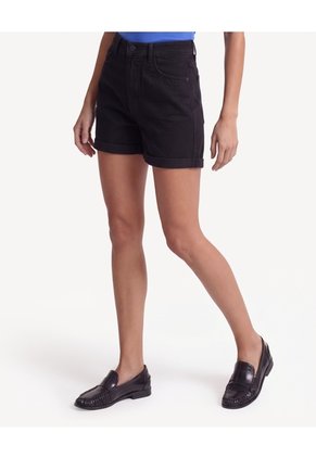 Short Mom Con Pretina De Guardapolvo Para Mujer Negro Seven Seven