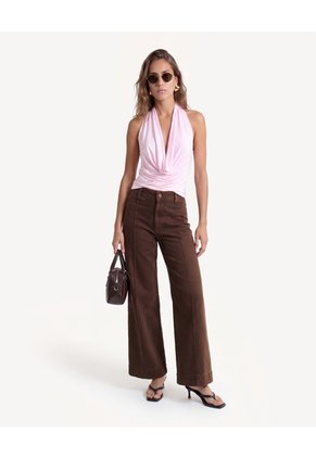 Jean Retro Pierna Ancha Y Tiro Alto Para Mujer Café Seven Seven