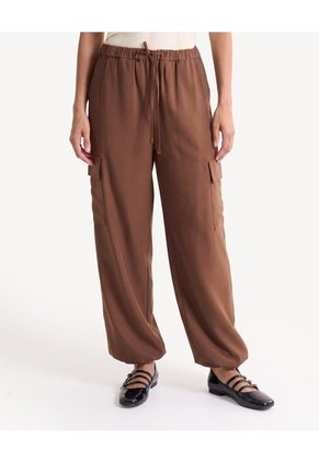 Pantalón Harem Con Bolsillos Laterales Para Mujer Café Seven Seven