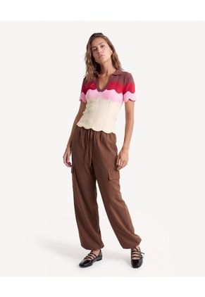 Pantalón Harem Con Bolsillos Laterales Para Mujer Café Seven Seven
