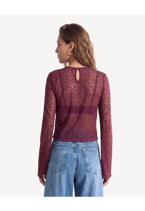 Camiseta De Encaje Con Mangas Amplias  Para Mujer Vino Seven Seven