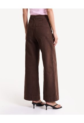 Jean Retro Pierna Ancha Y Tiro Alto Para Mujer Café Seven Seven