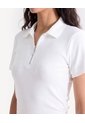 Camiseta Polo Manga Corta Con Cierre  Para Mujer Crudo Seven Seven de Seven Seven