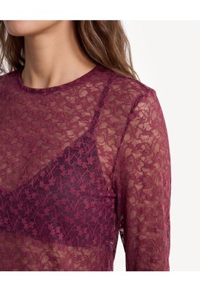 Camiseta De Encaje Con Mangas Amplias  Para Mujer Vino Seven Seven