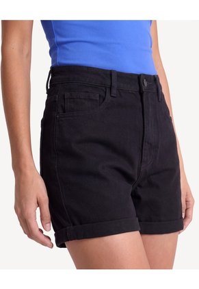 Short Mom Con Pretina De Guardapolvo Para Mujer Negro Seven Seven
