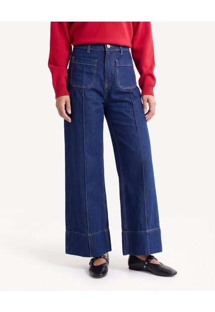 Jean Retro De Bolsillos Frontales  Para Mujer Azul Seven Seven