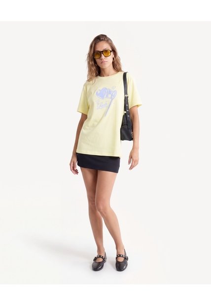 Camiseta Holgada Con Gráfico Frontal  Para Mujer Amarillo Seven Seven