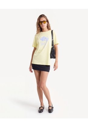 Camiseta Holgada Con Gráfico Frontal Para Mujer Amarillo Seven Seven