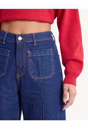 Jean Retro De Bolsillos Frontales  Para Mujer Azul Seven Seven