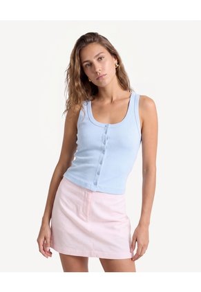 Camiseta Tank Con Botones Frontales Para Mujer Celeste Seven Seven