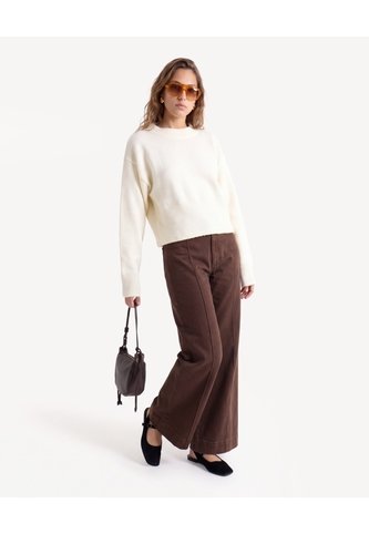Saco Tejido De Cuello Redondo  Para Mujer Crema Seven Seven Seven Seven